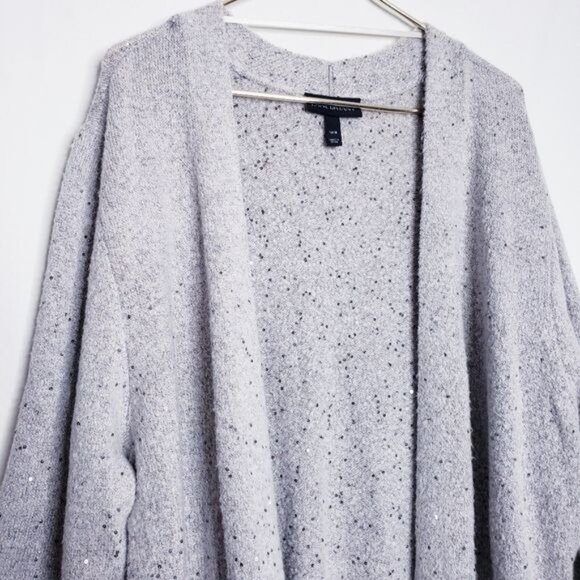 Lane Bryant Taupe Sequined Long Line Cardigan Sweater Duster Women's Size 14/16 - Picture 2 of 8